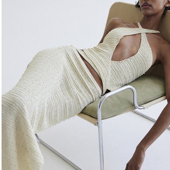 Aya Muse Dresses & Skirts - Aya Muse Veluti Embellished Crochet Maxi Dress crystal beaded 2 piece size XS